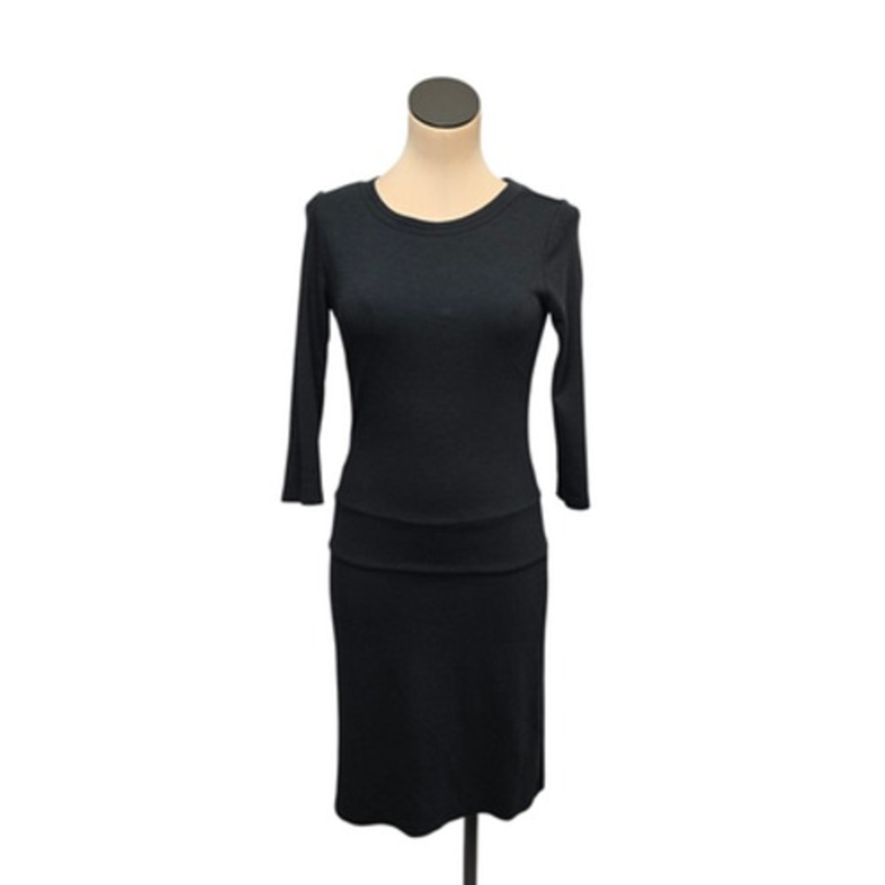 Toad&Co Dress Womens Small Black‎ 3/4 Sleeve Knit TENCEL Lyocell Stretch A-Line